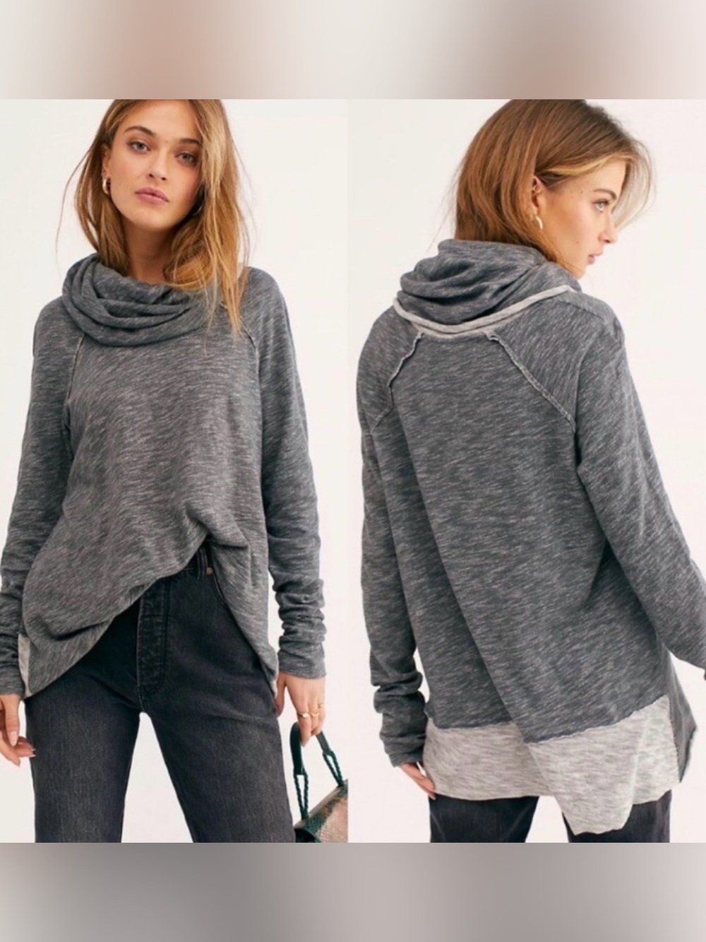 Free People FP Beach Cocoon Cowl pullover sweater gray oversized comfy OS